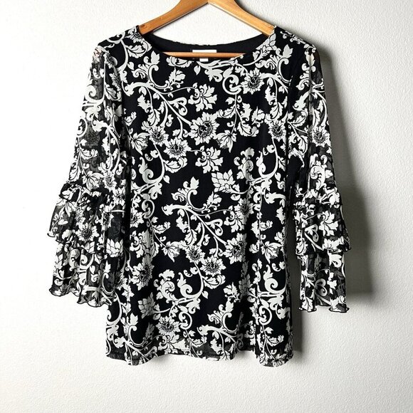 Whimsigoth‎ Dark Romantic Flare Ruffle Sleeve Blouse Size Large - Picture 1 of 6